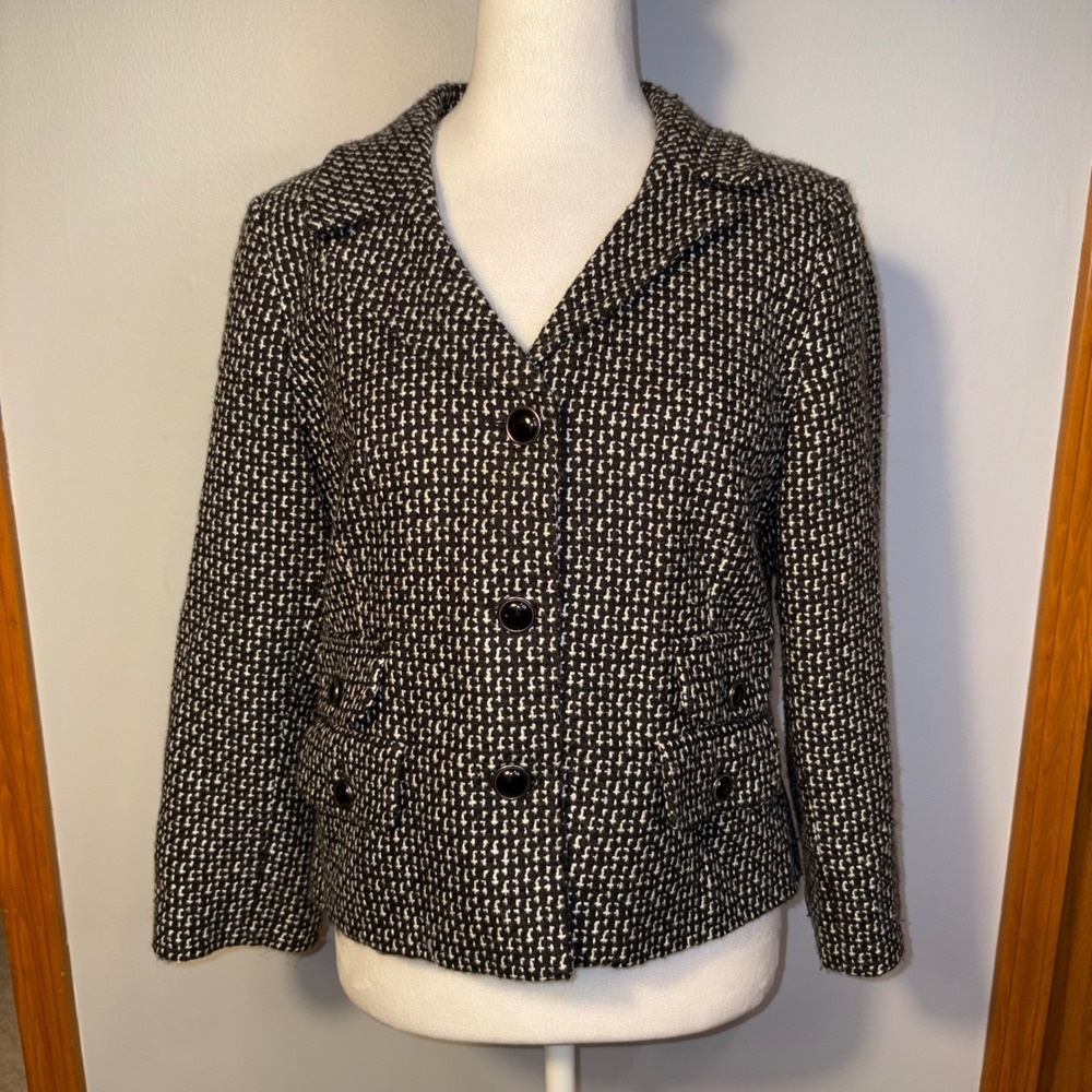SANDRO Sportswear Black White Tweed Blazer Jacket Career Business Women's Size S